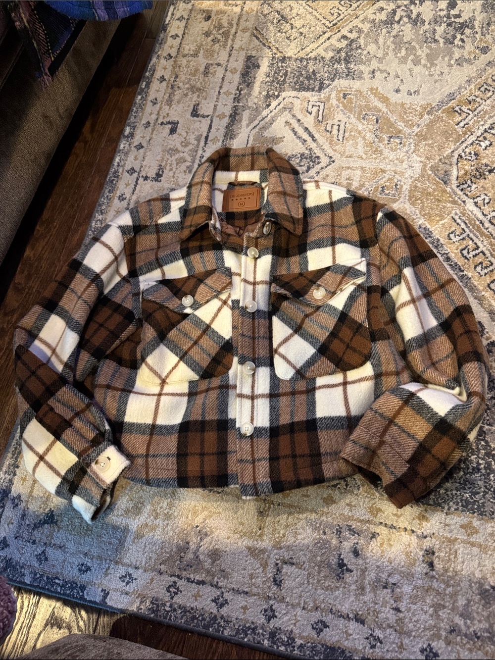 BlankNYC Plaid Shacket Jacket in Brown and Cream
